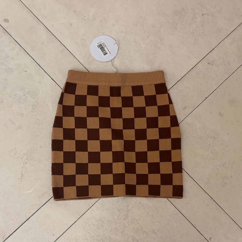 NWT Princess Polly Checkered Brown and Tan Skirt